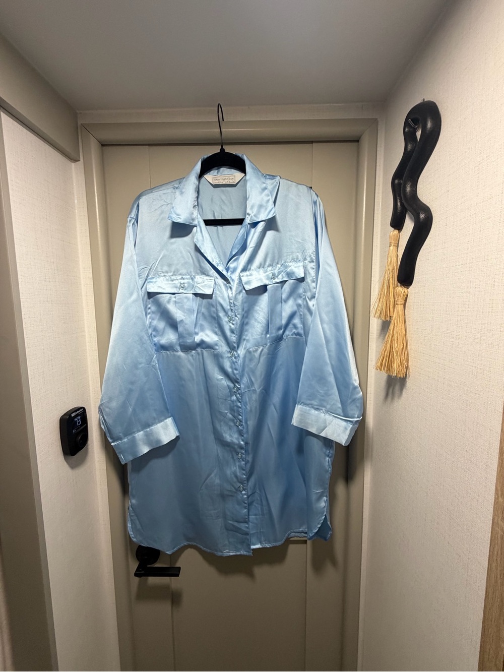 Vintage Moonlight Bay Pale Blue Satin Button-Up